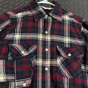 Woolrich Black Red Gray Plaid Flannel Button Up Long Sleeve Men's Size‎ Large